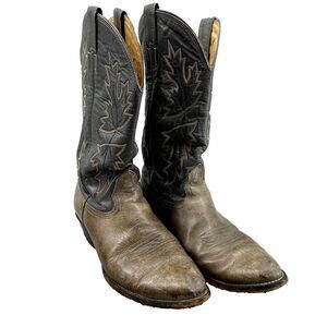 Nocona Boots Men's 9 Taupe Black Leather Cowboy‎ Western Workwear Rodeo Outdoor